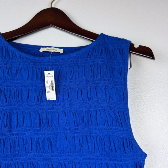 Madewell Smocked Cotton Linen Blend Ruffle Hem Boatneck Tank Blue Size S NWT - Picture 5 of 8